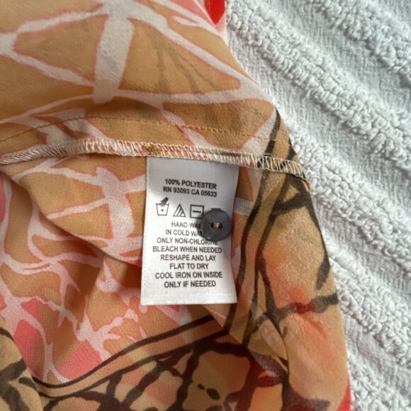 Nic+Zoe Womens Sheer Button-Front Tunic Top Large Abstract Print 3/4 Sleeve Red - Picture 4 of 7